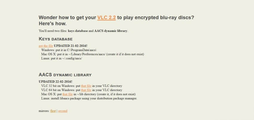 Blu-ray Filme mit dem VLC abspielen key database herunterladen