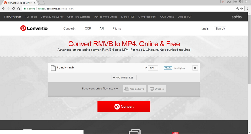 Convertir RMVB/RM en MP4 en ligne - Convertio