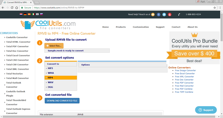 Convertir RMVB/RM en MP4 en ligne -CoolUtils