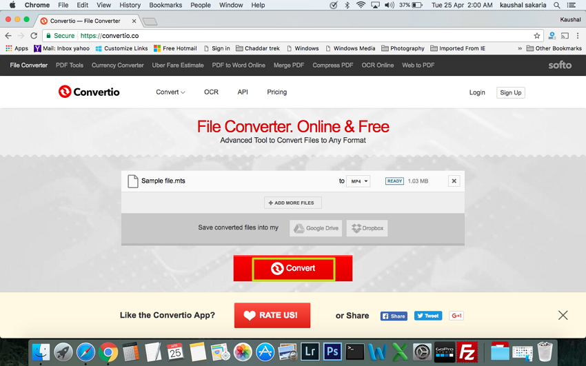 Convertir MTS/M2TS a MP4 en Mac - Haga clic en Convertir