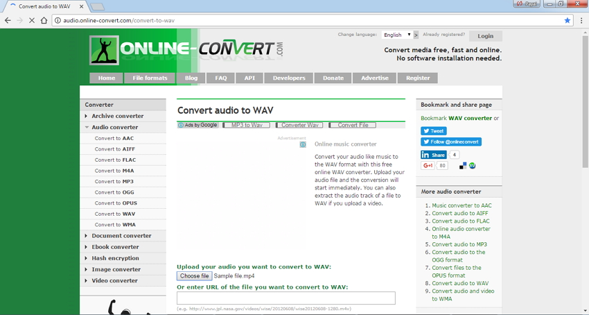 Convertire online da MP4 a WAV