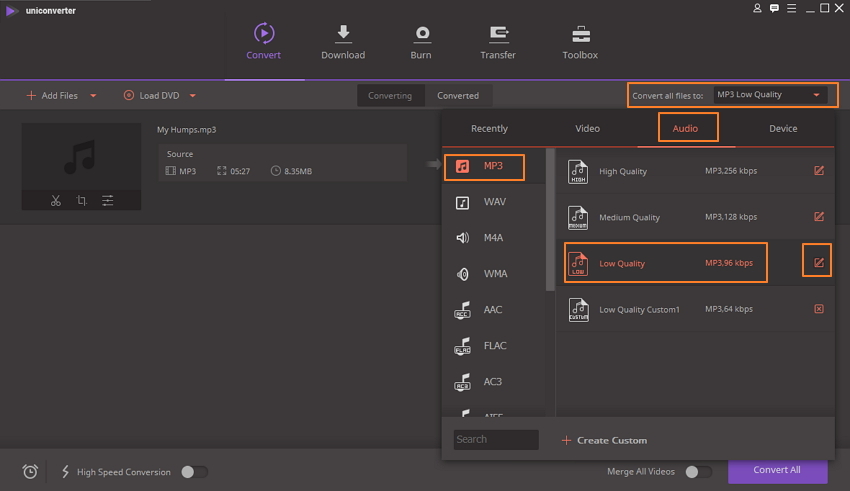 Selecteer output format