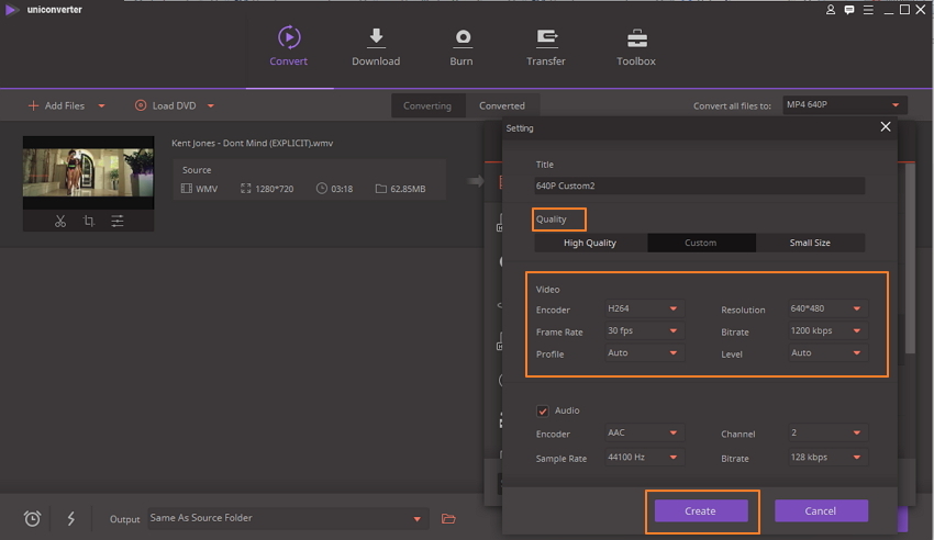 Editar parâmetros na janela de configurações