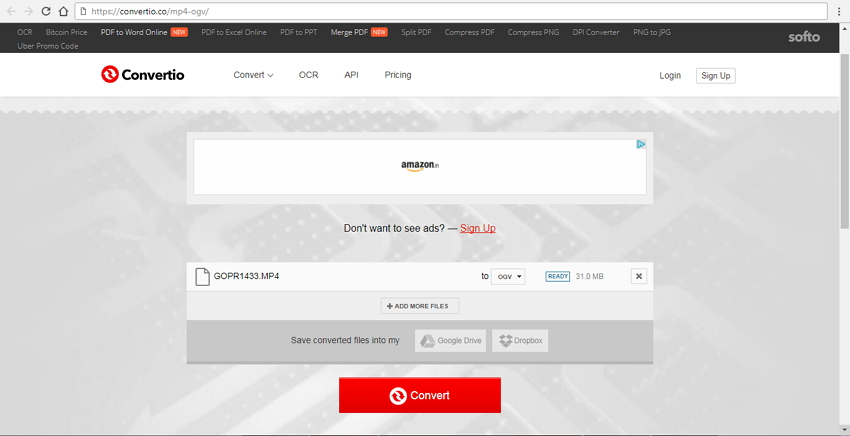 convert MP4 to OGV online with Convertio