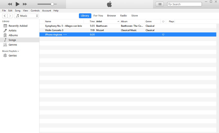 aggiungi il file suoneria su itunes