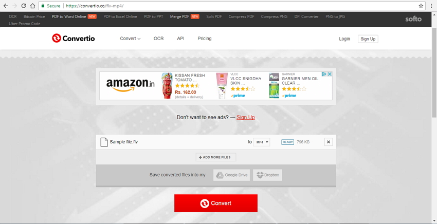 converti FLV in MP4 online con Convertio