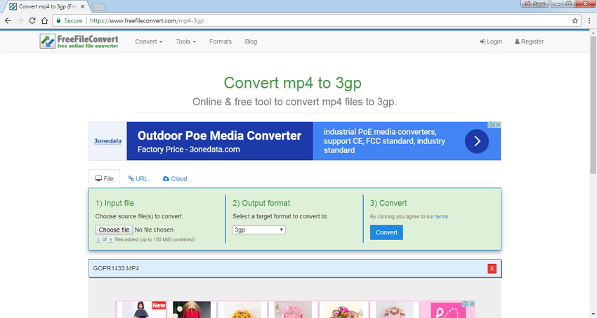 Online 3GP Converter FreeFileConvert