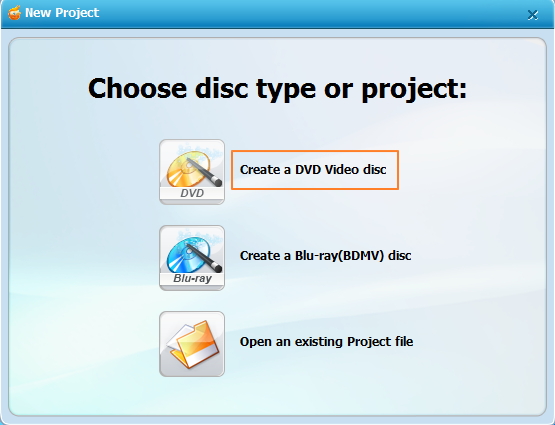 Open Wondershare DVD Creator en selecteer het schijftype