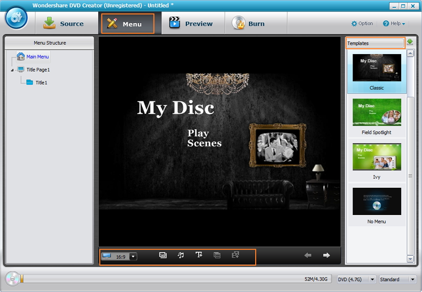 Personalizza modello DVD e Menu DVD