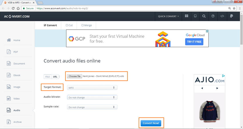 convert vob to mp3 online