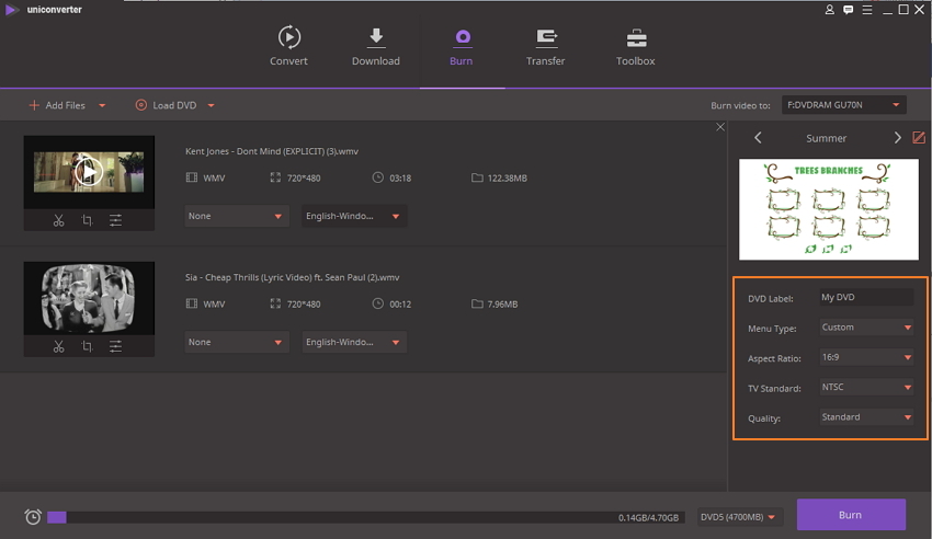 adjust DVD burning settings