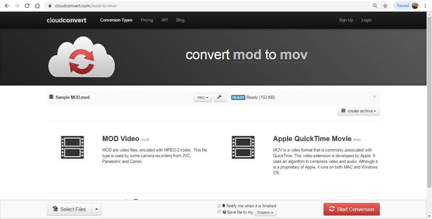 mod to mov converter online - CloudConvert