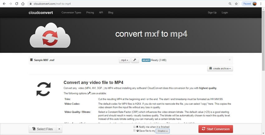 mxf to mp4 online - CloudConvert