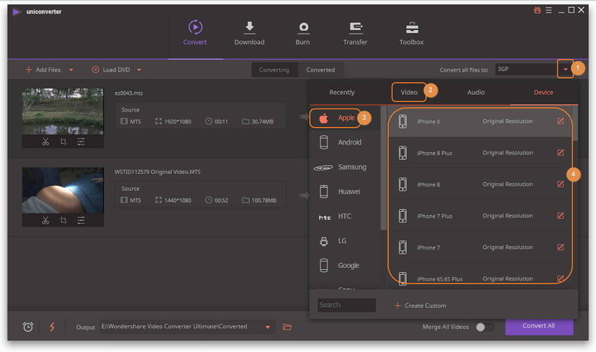 Select output format as iTunes compatible format