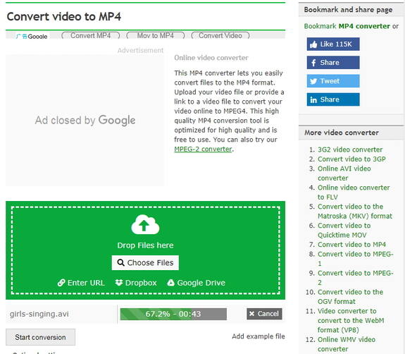 convert avi to mp4 online more than 100mb free