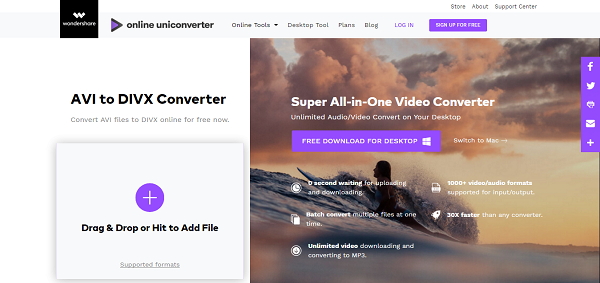 convert AVI to DIVX online by Wondershare AVI to DIVX Converter