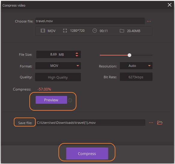 compress mov file