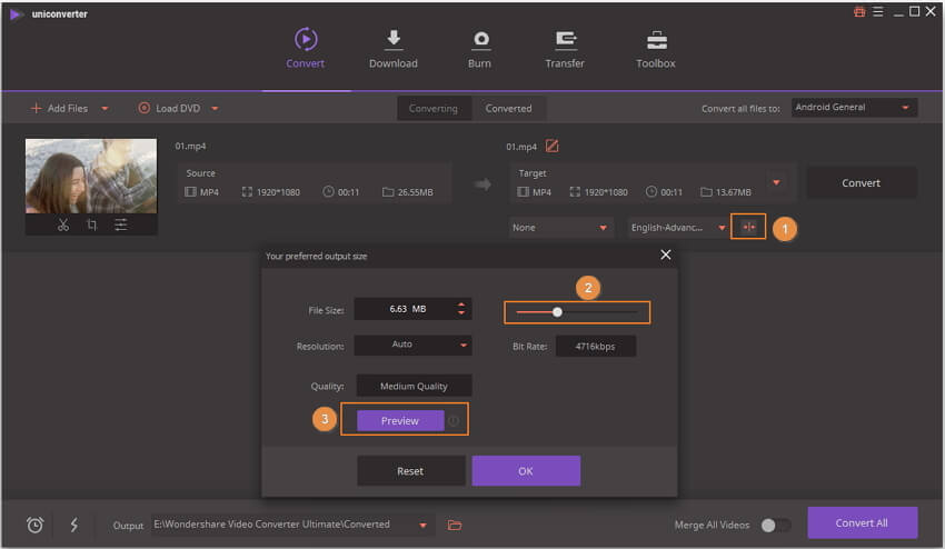 Personalizar as configurações de compactação