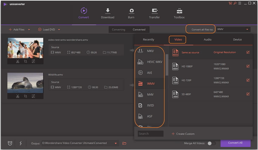 choose WMV output video format