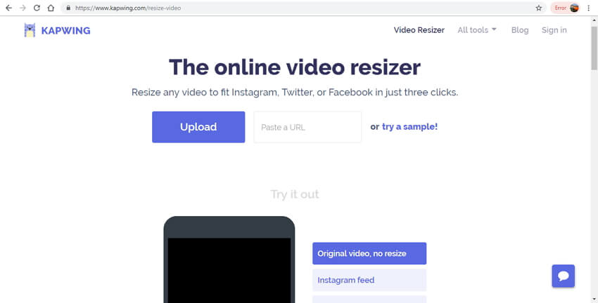 KAPWING to resize MP4 videos