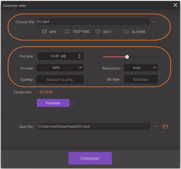 choose settings to resize MP4 video