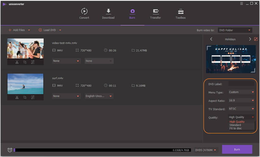 Customize DVD burning settings