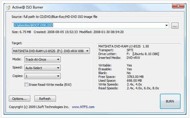 free ISO to DVD burner - Active@ISO Burner