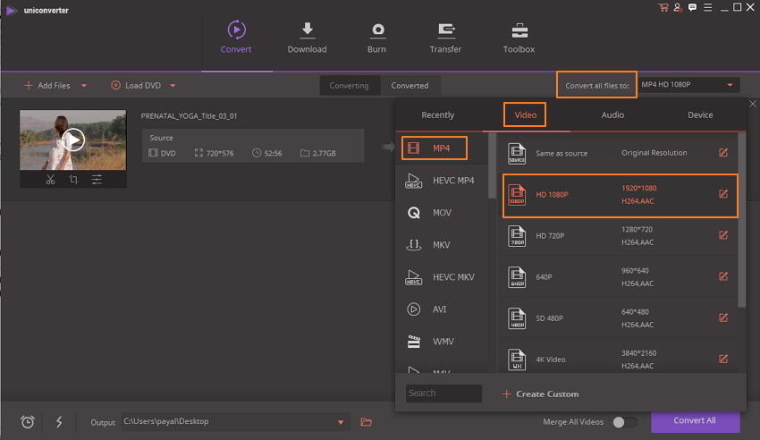 Select the output format