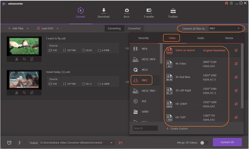 choose mkv as output for vob