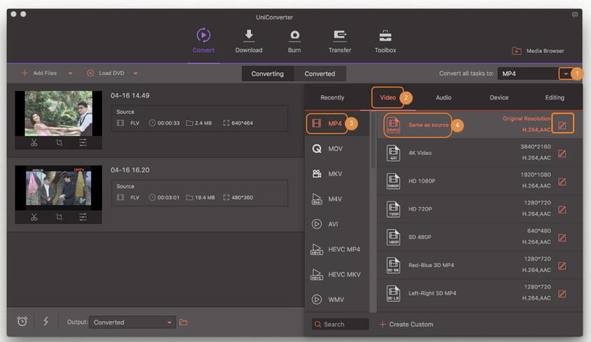 Select MP4 as output format