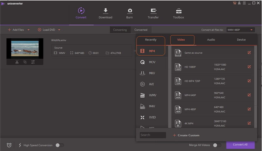 MSWMM to mp4 converter - Choose MP4 as the output format