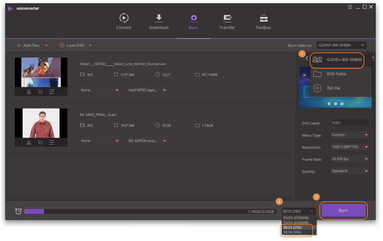 Start the DVD burning process with imgburn alternative