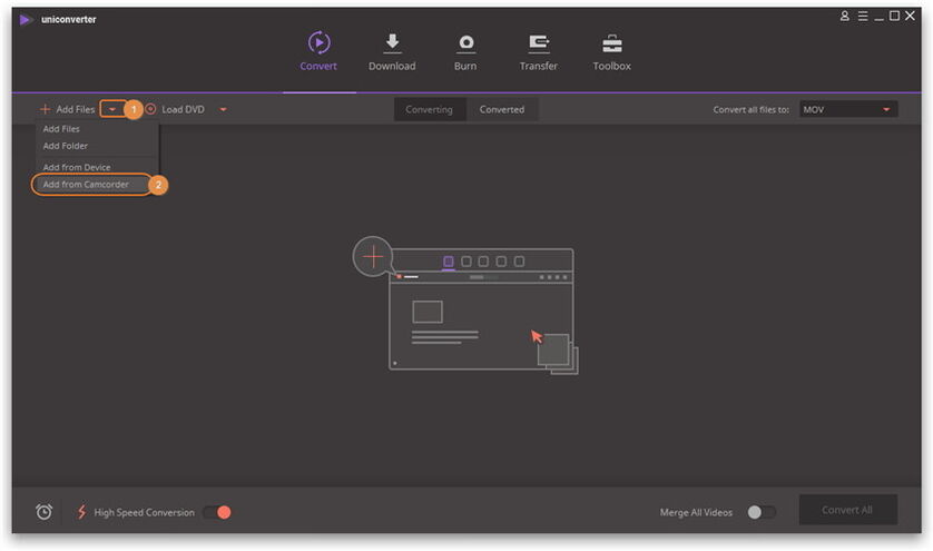 Load DV files to the DV to MP4 video converter