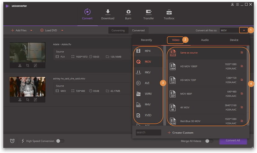 Select output video format