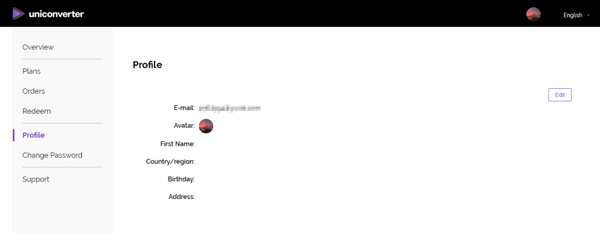 UniConverter account profile