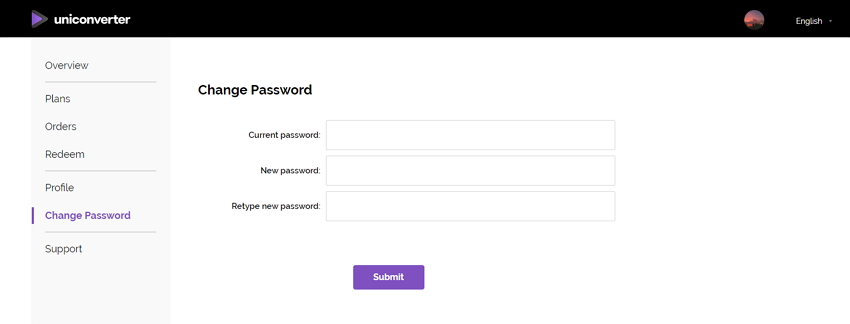 change UniConverter account password
