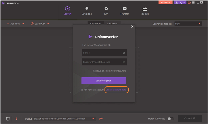 create UniConverter new account