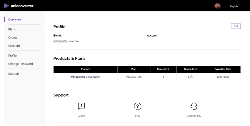 wondershare uniconverter registration email and code