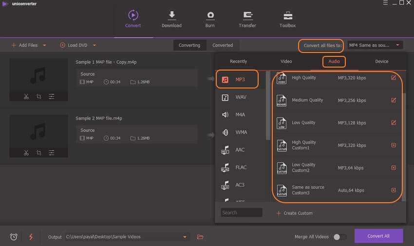 choose output format for M4P