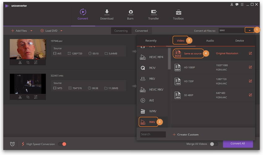 M4V converter output format