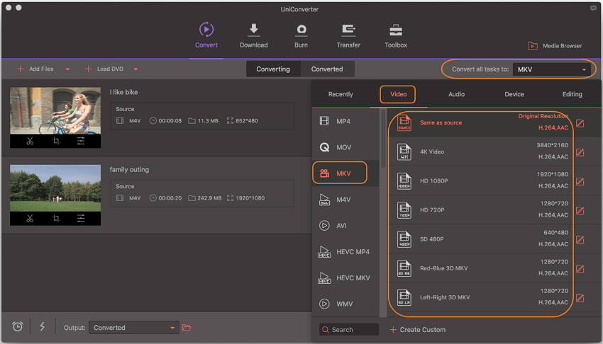 choose MKV for M4V output