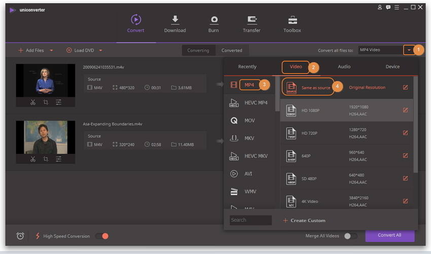 Seleziona an appropriate formato di output