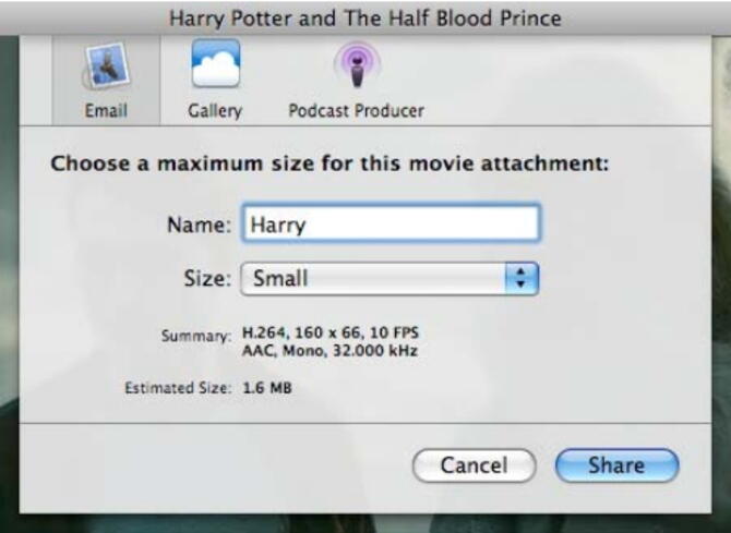 compress a movie on mac for email