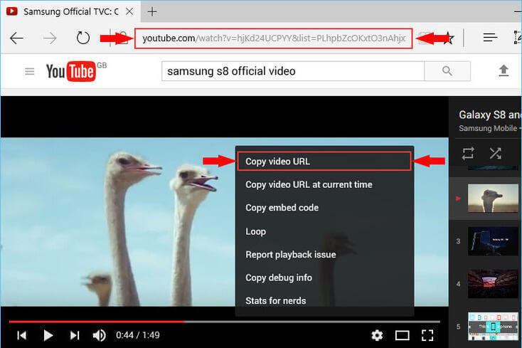 copy youtube url