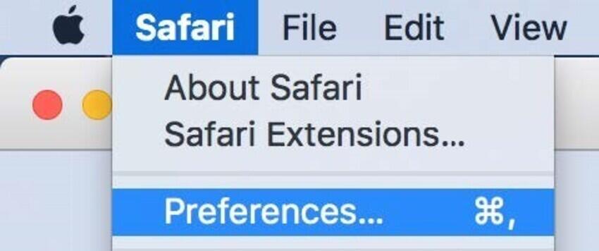 selecione preferência no Mac Safari