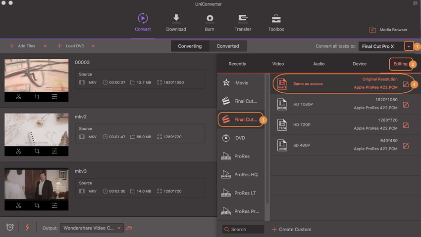 Choose the Final Cut Pro as Output Format