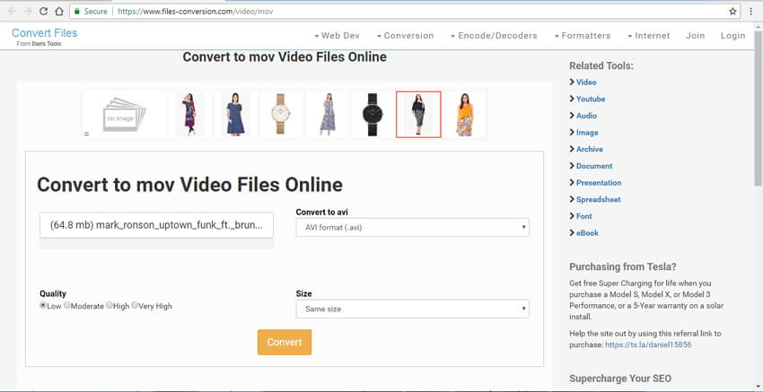 convert mov online naar avi met Convert Files