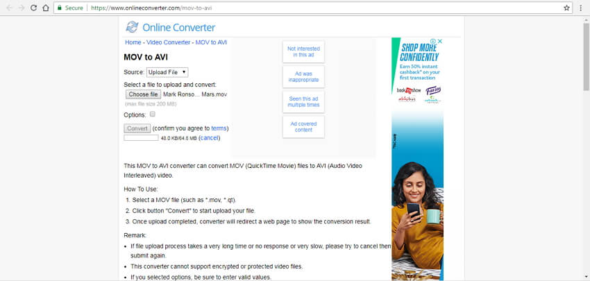 convert mov to avi online with Online Converter