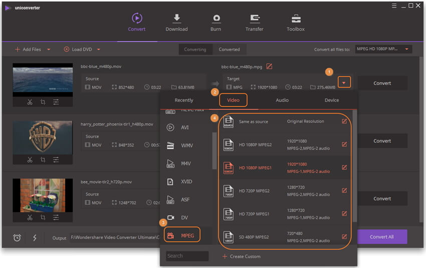 select MPEG as output format