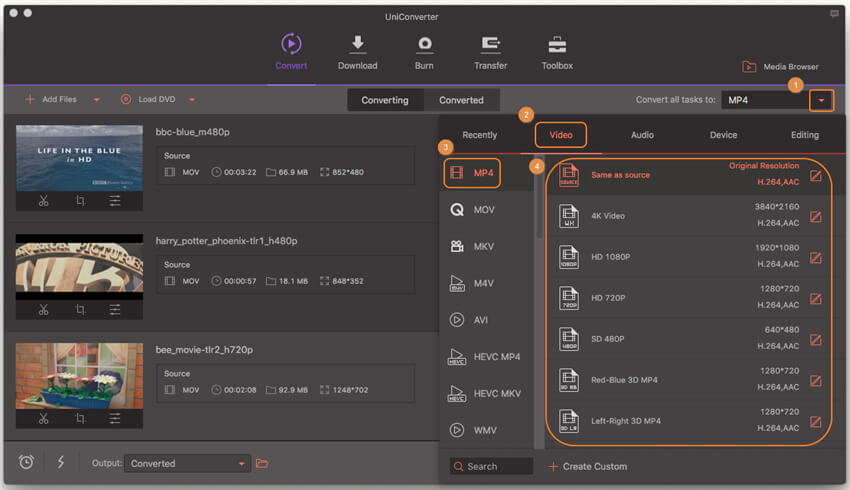 converter mov para formato de tamanho menor no mac